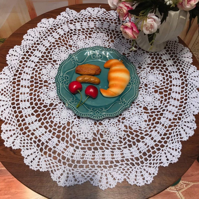 Damanni White Cotton Handmade Crochet Lace Tablecloth Doilies Table Overlay,Round,23 Inch,2PCS - Image 2